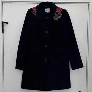 LOFT Black Wool Blend Floral Embroidered Peacoat (Price Firm)